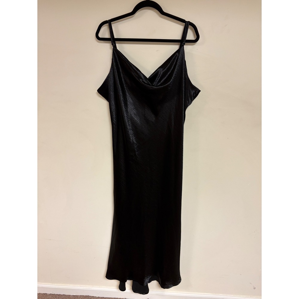 Standards & Practices Black Satin Cowl Neck Slip Midi Dress 3X - Picture 2 of 14